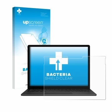 Front side of a product packaging with the brand logo upscreen. Next to it is the device Microsoft Surface Book 3 13.5