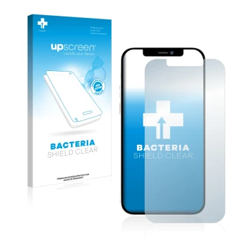 Front side of a product packaging with the brand logo upscreen. Next to it is the device Apple iPhone 12 Pro Max shown with th