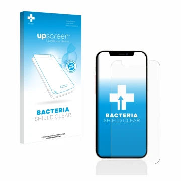 Front side of a product packaging with the brand logo upscreen. Next to it is the device Apple iPhone 12 mini shown with the c