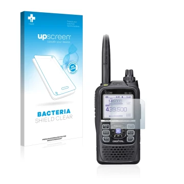 Front side of a product packaging with the brand logo upscreen. Next to it is the device Icom ID-51E Plus 2 shown with the cor