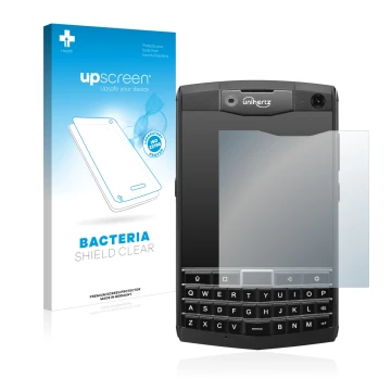 Front side of a product packaging with the brand logo upscreen. Next to it is the device Unihertz Titan shown with the corresp