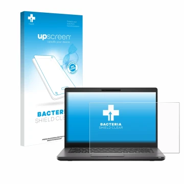 Front side of a product packaging with the brand logo upscreen. Next to it is the device Dell Latitude 5400 shown with the cor