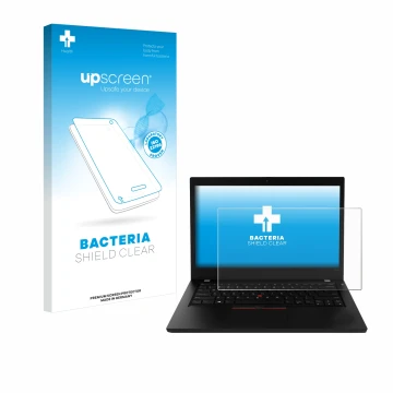 Front side of a product packaging with the brand logo upscreen. Next to it is the device Lenovo ThinkPad L490 shown with the c