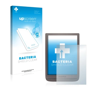 Front side of a product packaging with the brand logo upscreen. Next to it is the device PocketBook InkPad 3 Pro shown with th