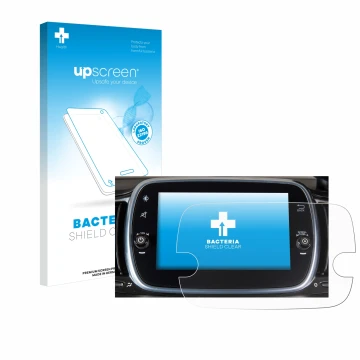 Front side of a product packaging with the brand logo upscreen. Next to it is the device Fiat 595 Abarth Uconnect 7