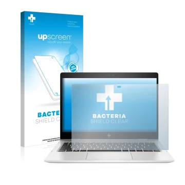 Front side of a product packaging with the brand logo upscreen. Next to it is the device HP EliteBook x360 830 G6 shown with t