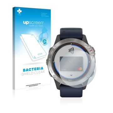 Front side of a product packaging with the brand logo upscreen. Next to it is the device Garmin quatix 6 shown with the corres