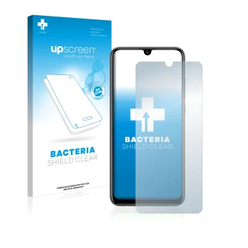 Front side of a product packaging with the brand logo upscreen. Next to it is the device Huawei P smart 2020 shown with the co