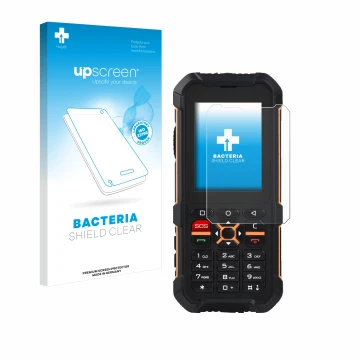 Front side of a product packaging with the brand logo upscreen. Next to it is the device RugGear RG170 shown with the correspo