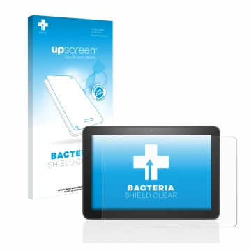 Front side of a product packaging with the brand logo upscreen. Next to it is the device Amazon Fire HD 8 2020 (10th Gen.) sho