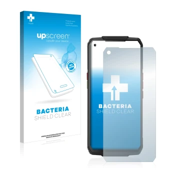 Front side of a product packaging with the brand logo upscreen. Next to it is the device Oukitel WP7 shown with the correspond