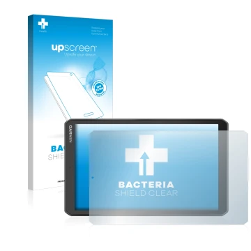 Front side of a product packaging with the brand logo upscreen. Next to it is the device Garmin Camper 890 shown with the corr