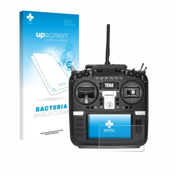 Front side of a product packaging with the brand logo upscreen. Next to it is the device Radiomaster TX16S shown with the corr