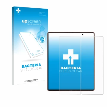 Front side of a product packaging with the brand logo upscreen. Next to it is the device Samsung Galaxy Z Fold 2 5G (Inner dis