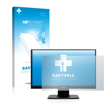 Front side of a product packaging with the brand logo upscreen. Next to it is the device Iiyama ProLite T2252MSC-B1 shown with