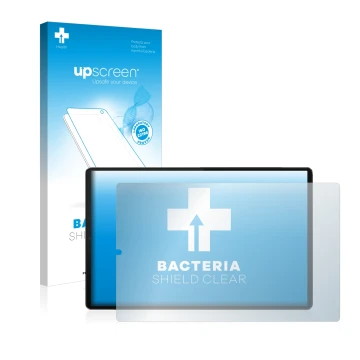 Front side of a product packaging with the brand logo upscreen. Next to it is the device Lenovo Tab M10 FHD Plus (Landscape) s