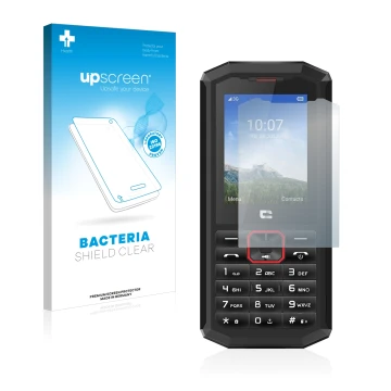 Front side of a product packaging with the brand logo upscreen. Next to it is the device Crosscall Spider X5 shown with the co