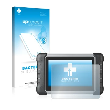 Front side of a product packaging with the brand logo upscreen. Next to it is the device Autel MaxiCOM MK808 shown with the co