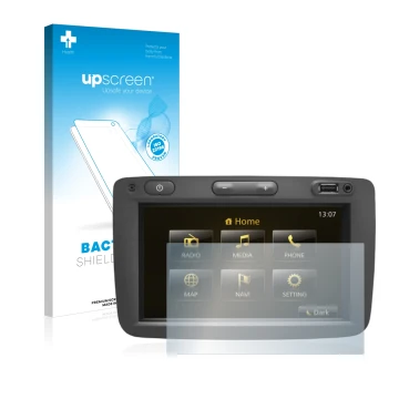 Front side of a product packaging with the brand logo upscreen. Next to it is the device Dacia Duster 2 2019 Infotainment Syst