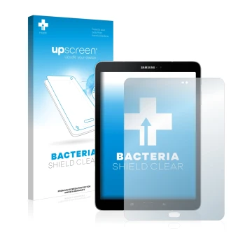 Front side of a product packaging with the brand logo upscreen. Next to it is the device Samsung Galaxy Tab S3 shown with the 