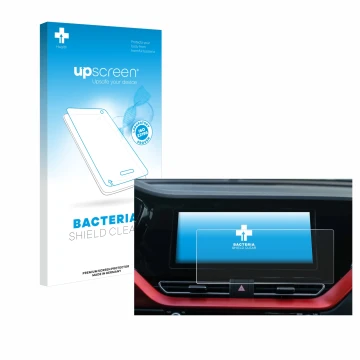 Front side of a product packaging with the brand logo upscreen. Next to it is the device Kia E-Niro 2020 Infotainment System s