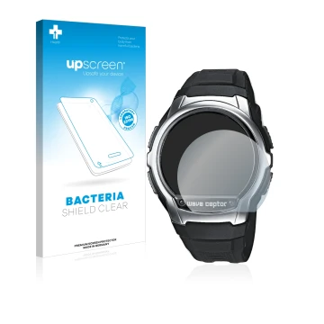 Front side of a product packaging with the brand logo upscreen. Next to it is the device Casio Wave Ceptor WV-58 shown with th