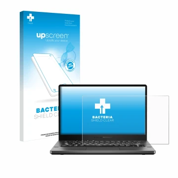 Front side of a product packaging with the brand logo upscreen. Next to it is the device ASUS ROG Zephyrus G14 GA401 shown wit