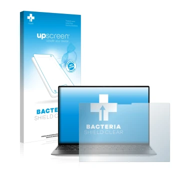 Front side of a product packaging with the brand logo upscreen. Next to it is the device Dell XPS 13 9310 Touch shown with the