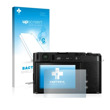 Front side of a product packaging with the brand logo upscreen. Next to it is the device Fujifilm X-E4 shown with the correspo