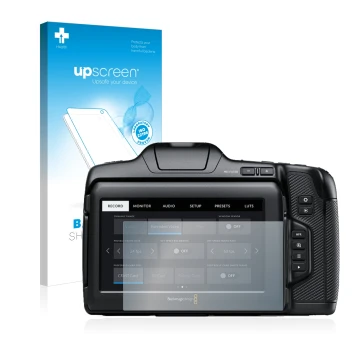 Front side of a product packaging with the brand logo upscreen. Next to it is the device Blackmagic Pocket Cinema Camera 6K Pr