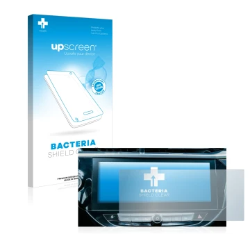 Front side of a product packaging with the brand logo upscreen. Next to it is the device Opel Corsa-e 2020 Infotainment System