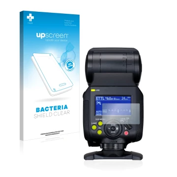 Front side of a product packaging with the brand logo upscreen. Next to it is the device Canon Speedlite EL-1 shown with the c