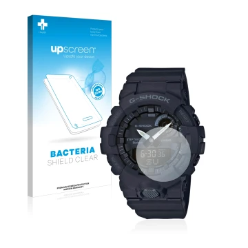 Front side of a product packaging with the brand logo upscreen. Next to it is the device Casio G-Shock GBA800 shown with the c