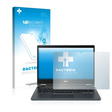 Front side of a product packaging with the brand logo upscreen. Next to it is the device Acer TravelMate Spin P4 14