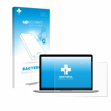 Front side of a product packaging with the brand logo upscreen. Next to it is the device Apple MacBook Pro 13