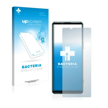 Front side of a product packaging with the brand logo upscreen. Next to it is the device Sony Xperia 5 III shown with the corr