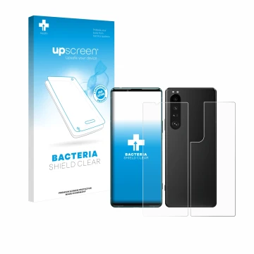 Front side of a product packaging with the brand logo upscreen. Next to it is the device Sony Xperia 5 III (Front+Back) shown 