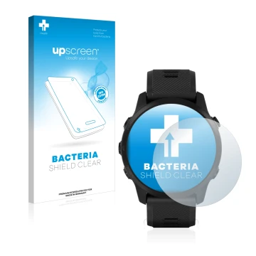 Front side of a product packaging with the brand logo upscreen. Next to it is the device Garmin Forerunner 945 LTE shown with 