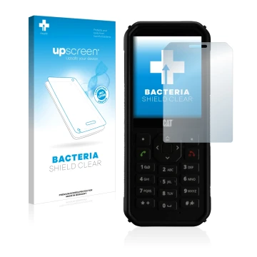 Front side of a product packaging with the brand logo upscreen. Next to it is the device Caterpillar Cat B40 shown with the co