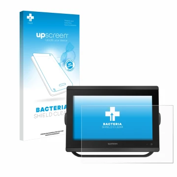 Front side of a product packaging with the brand logo upscreen. Next to it is the device Garmin GPSMAP 8412 xsv shown with the