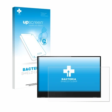 Front side of a product packaging with the brand logo upscreen. Next to it is the device Lenovo ThinkVision M14t shown with th