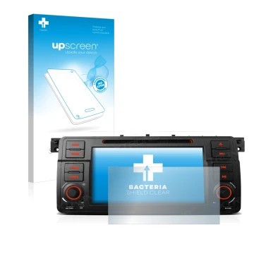 Front side of a product packaging with the brand logo upscreen. Next to it is the device Xtrons PQ7046B shown with the corresp