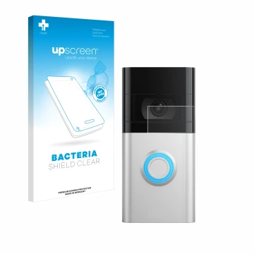 Front side of a product packaging with the brand logo upscreen. Next to it is the device Ring Video Doorbell 4 shown with the 