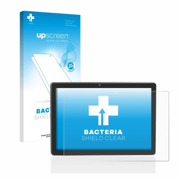 Front side of a product packaging with the brand logo upscreen. Next to it is the device Majestic Tab-912 4G shown with the co