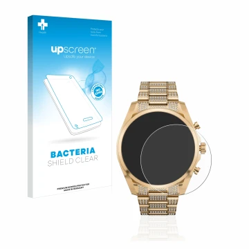 Front side of a product packaging with the brand logo upscreen. Next to it is the device Michael Kors Access Gen 6 Bradshaw sh