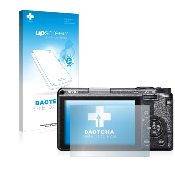 Front side of a product packaging with the brand logo upscreen. Next to it is the device Ricoh GR IIIx shown with the correspo