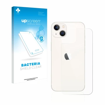 Front side of a product packaging with the brand logo upscreen. Next to it is the device Apple iPhone 13 (Back) shown with the