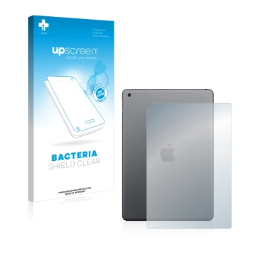 Front side of a product packaging with the brand logo upscreen. Next to it is the device Apple iPad 10.2