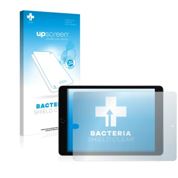 Front side of a product packaging with the brand logo upscreen. Next to it is the device Apple iPad 10.2
