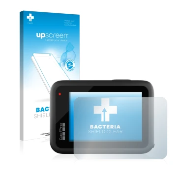 Front side of a product packaging with the brand logo upscreen. Next to it is the device GoPro Hero 10 Black shown with the co